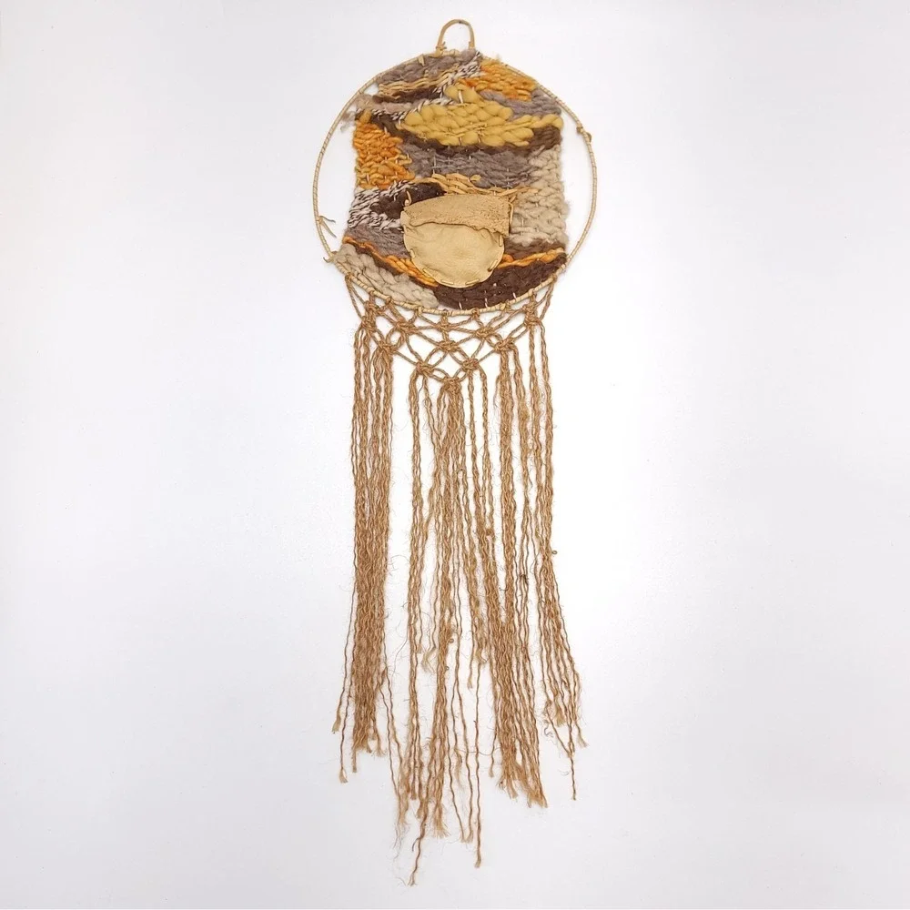 Vintage Woven Dream Catcher Art Bohemian BOHO Wall Hanging‎ Leather Wool